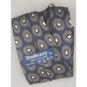 Rare BURBERRYS Silk Tie Navy Blue Ivory Geometric Dot UNIQUE Original Label VTG